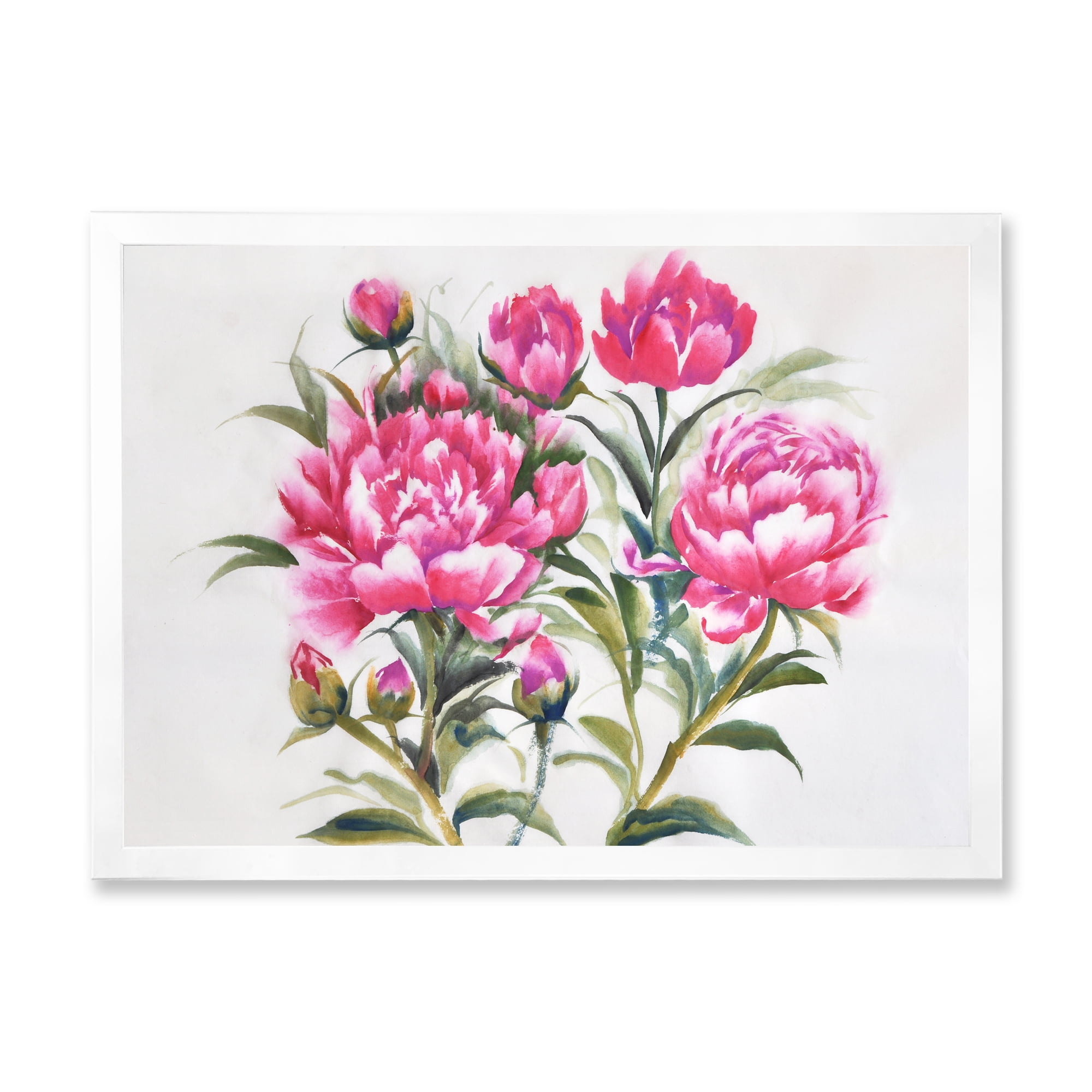 Designart 'Purple Peonies Flowers' Traditional Framed Art Print