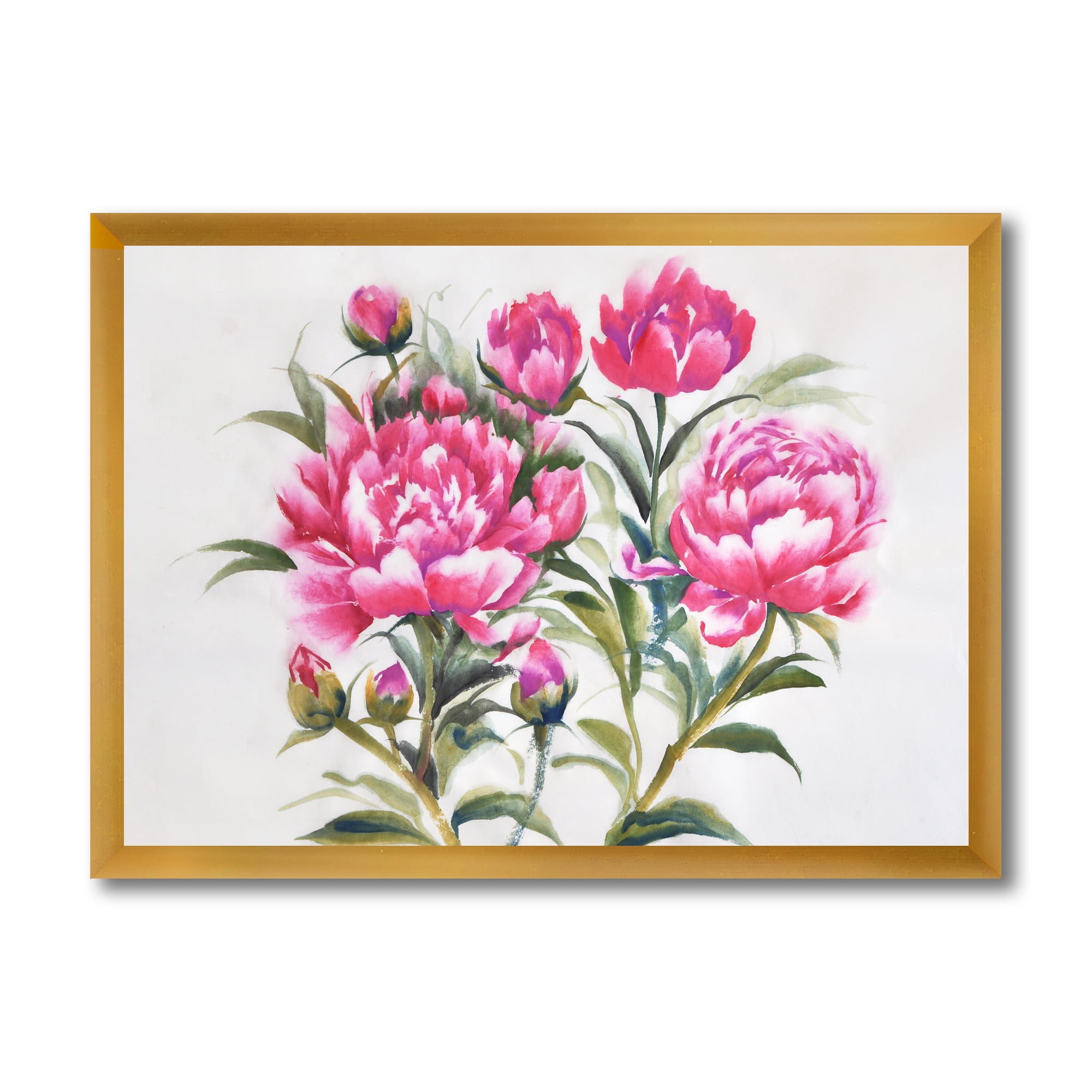 Designart 'Purple Peonies Flowers' Traditional Framed Art Print