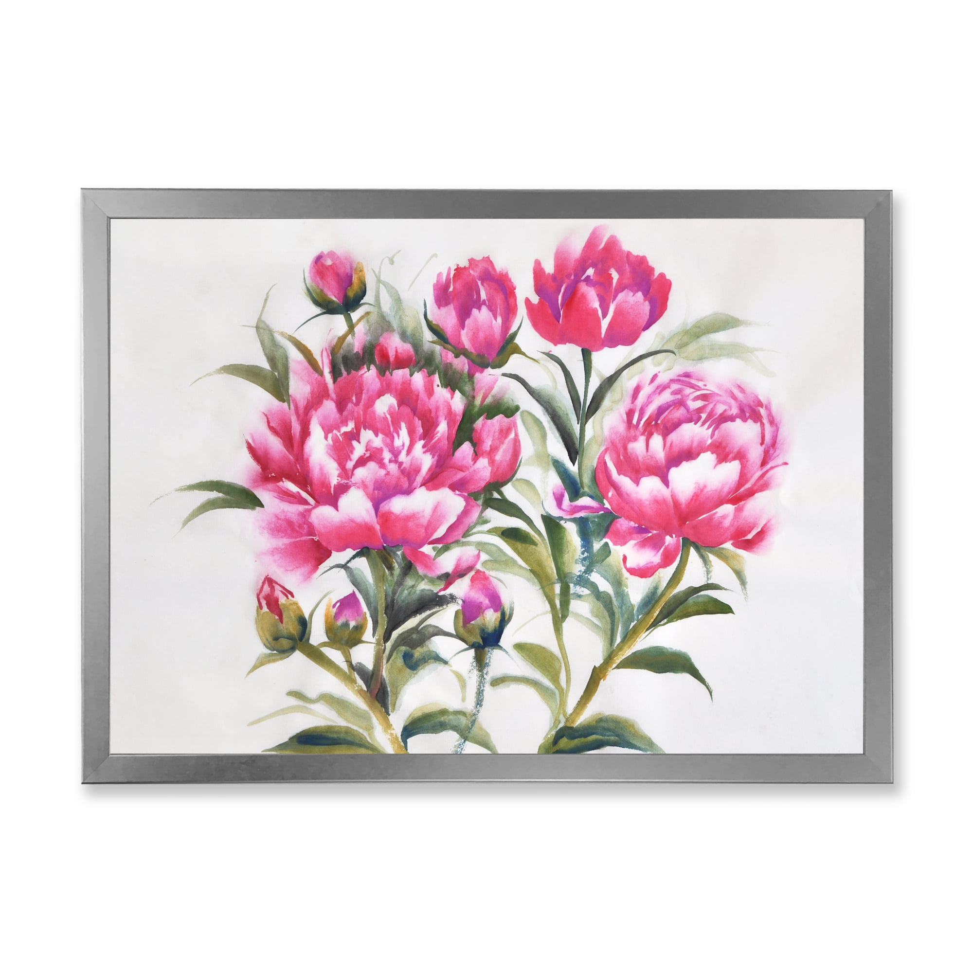 Designart 'Purple Peonies Flowers' Traditional Framed Art Print