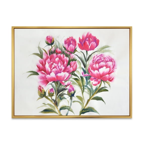 Designart 'Purple Peonies Flowers' Traditional Framed Canvas Wall Art Print