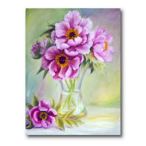 Designart ' Purple Peonies In Vase Still Life ' Traditional Canvas Wall Art Print