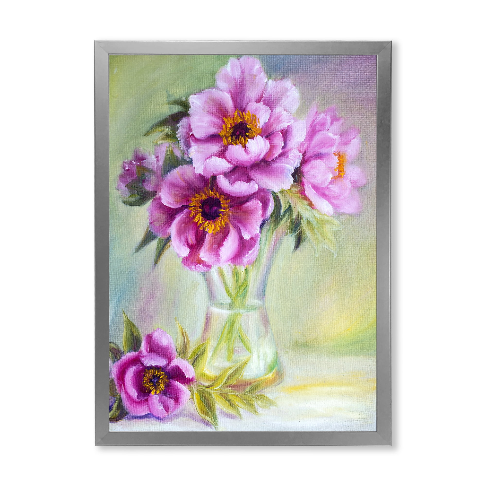 Designart 'Purple Peonies In Vase Still Life' Traditional Framed Art Print