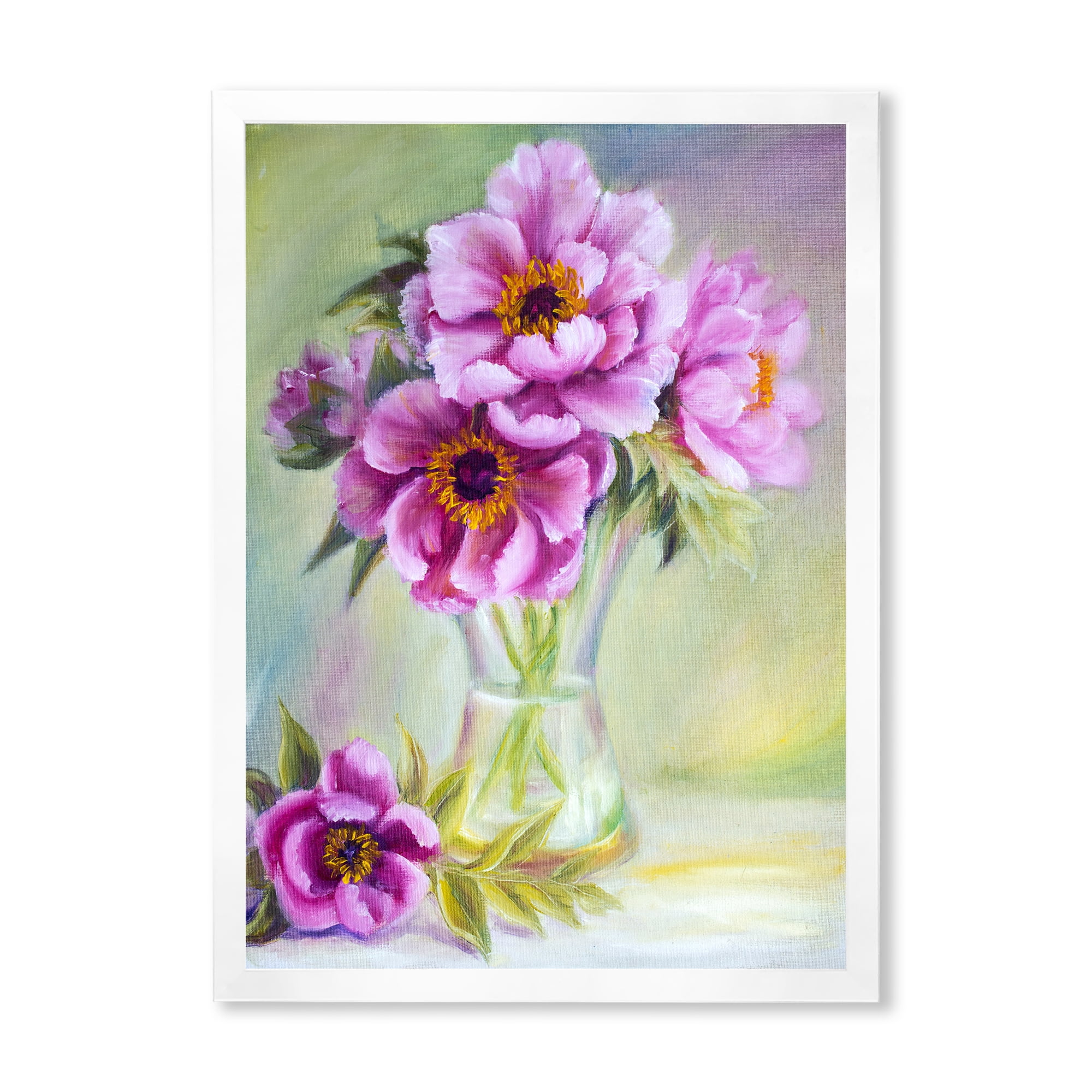 Designart 'Purple Peonies In Vase Still Life' Traditional Framed Art Print