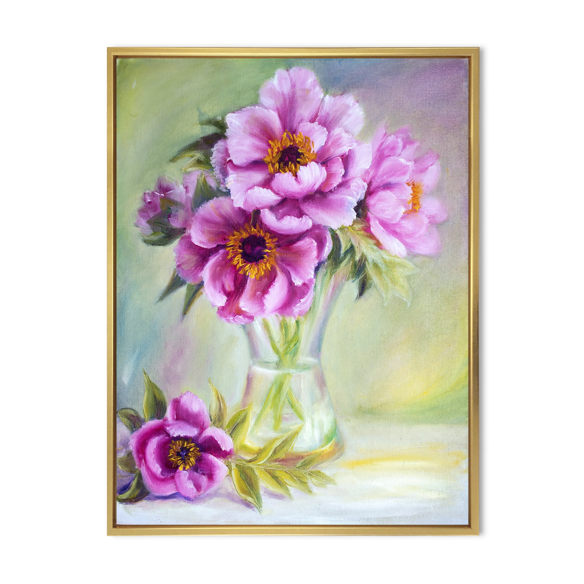 Designart 'Purple Peonies In Vase Still Life' Traditional Framed Canvas Wall Art Print