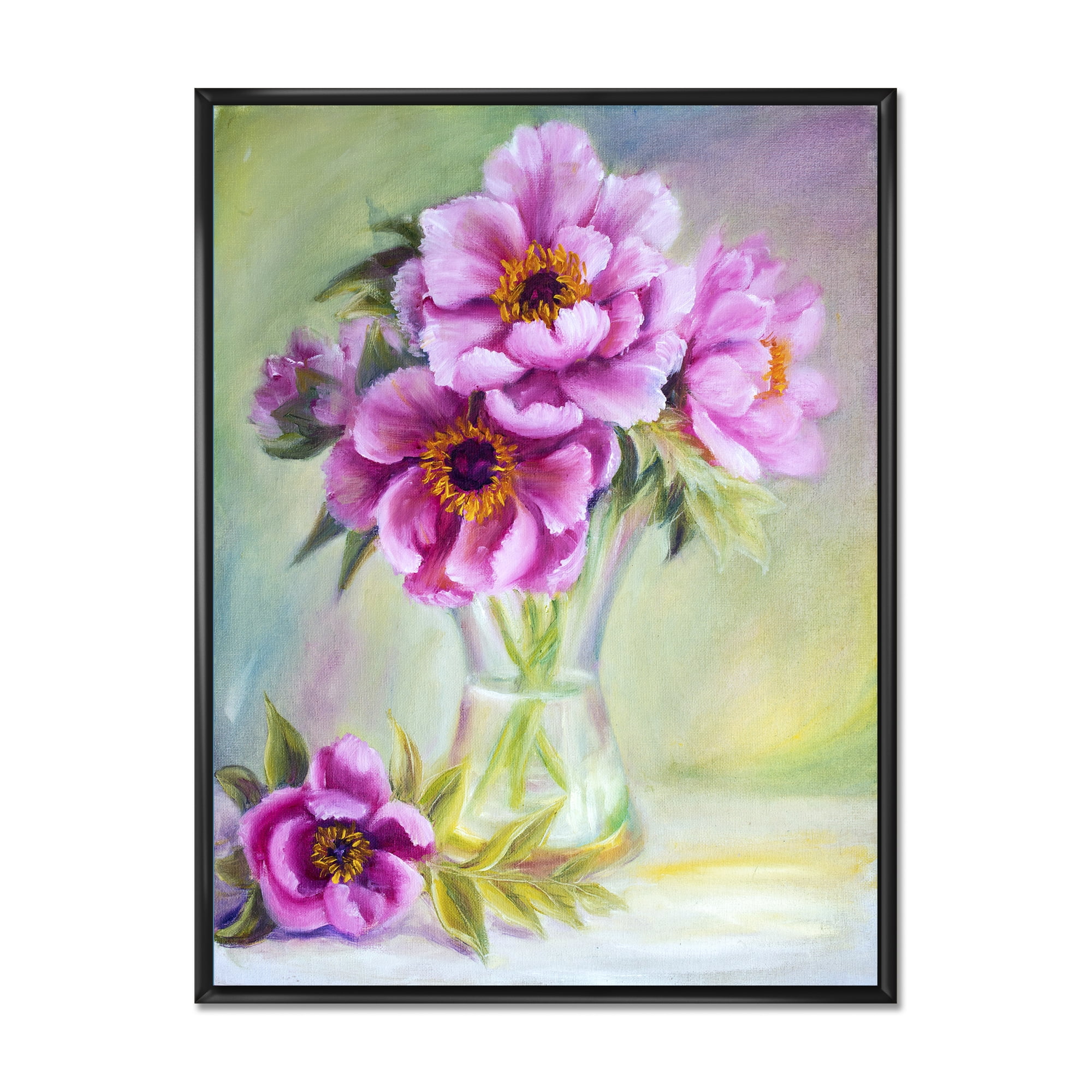 Designart 'Purple Peonies In Vase Still Life' Traditional Framed Canvas Wall Art Print