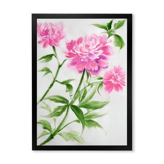 Designart 'Purple Peonies With Green Bush II' Traditional Framed Art Print