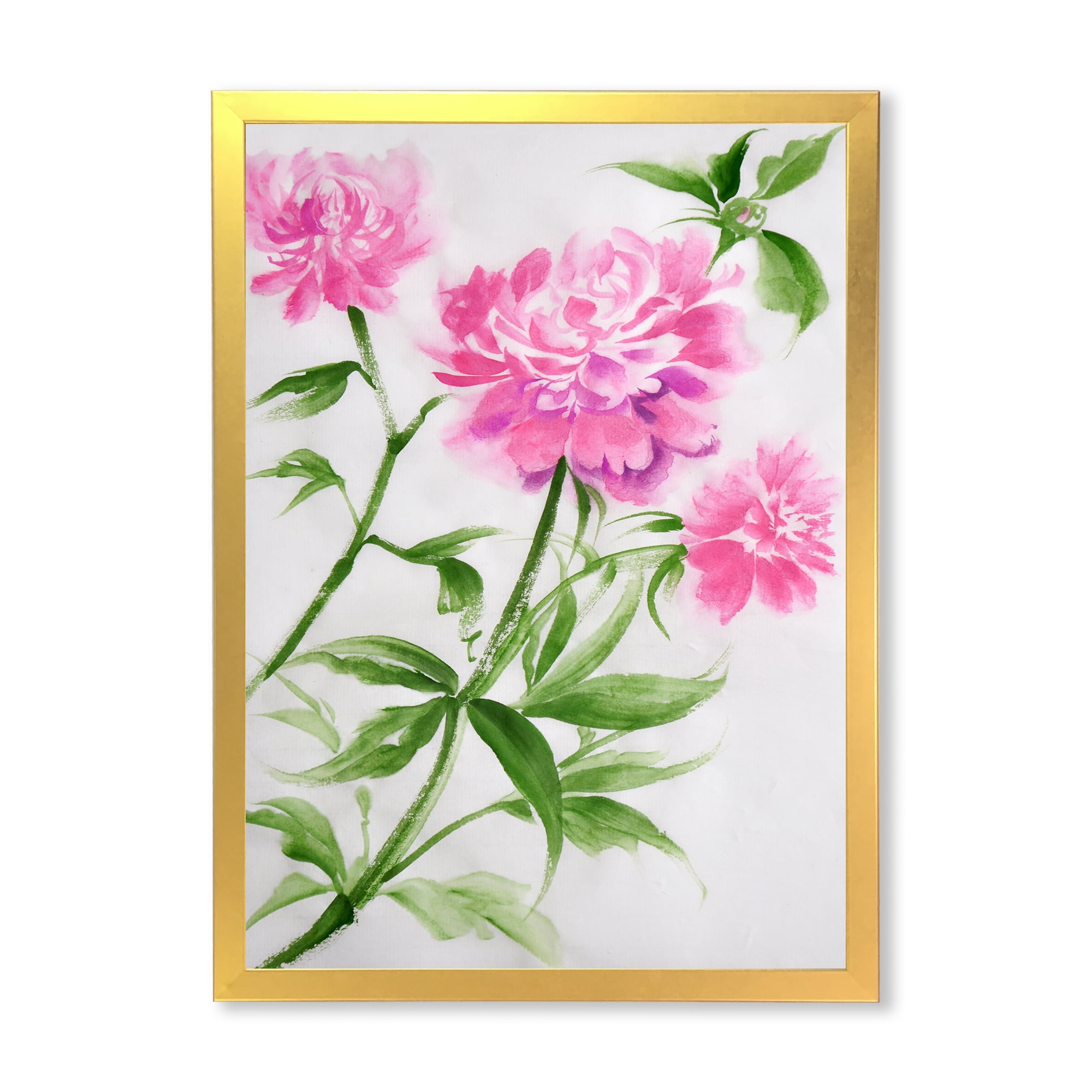 Designart 'Purple Peonies With Green Bush II' Traditional Framed Art Print