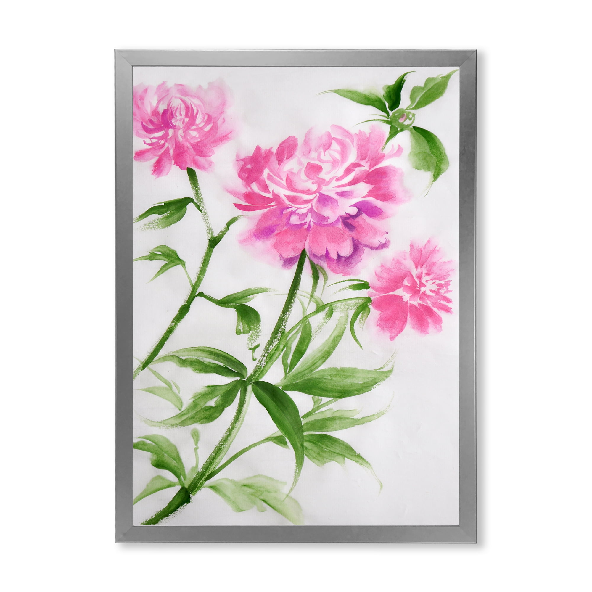 Designart 'Purple Peonies With Green Bush II' Traditional Framed Art Print