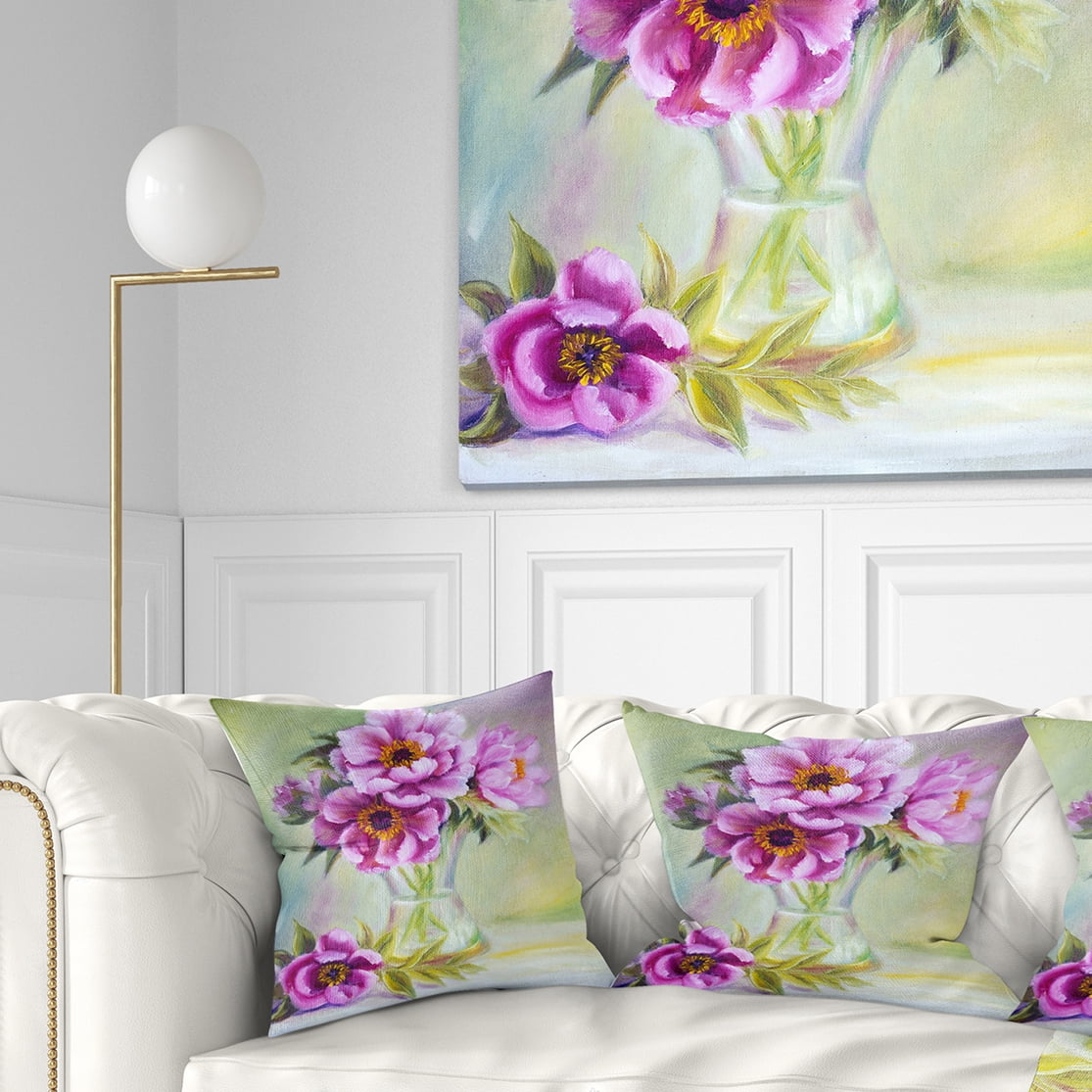 Designart Purple Peonies in Vase - Floral Throw Pillow - 16x16