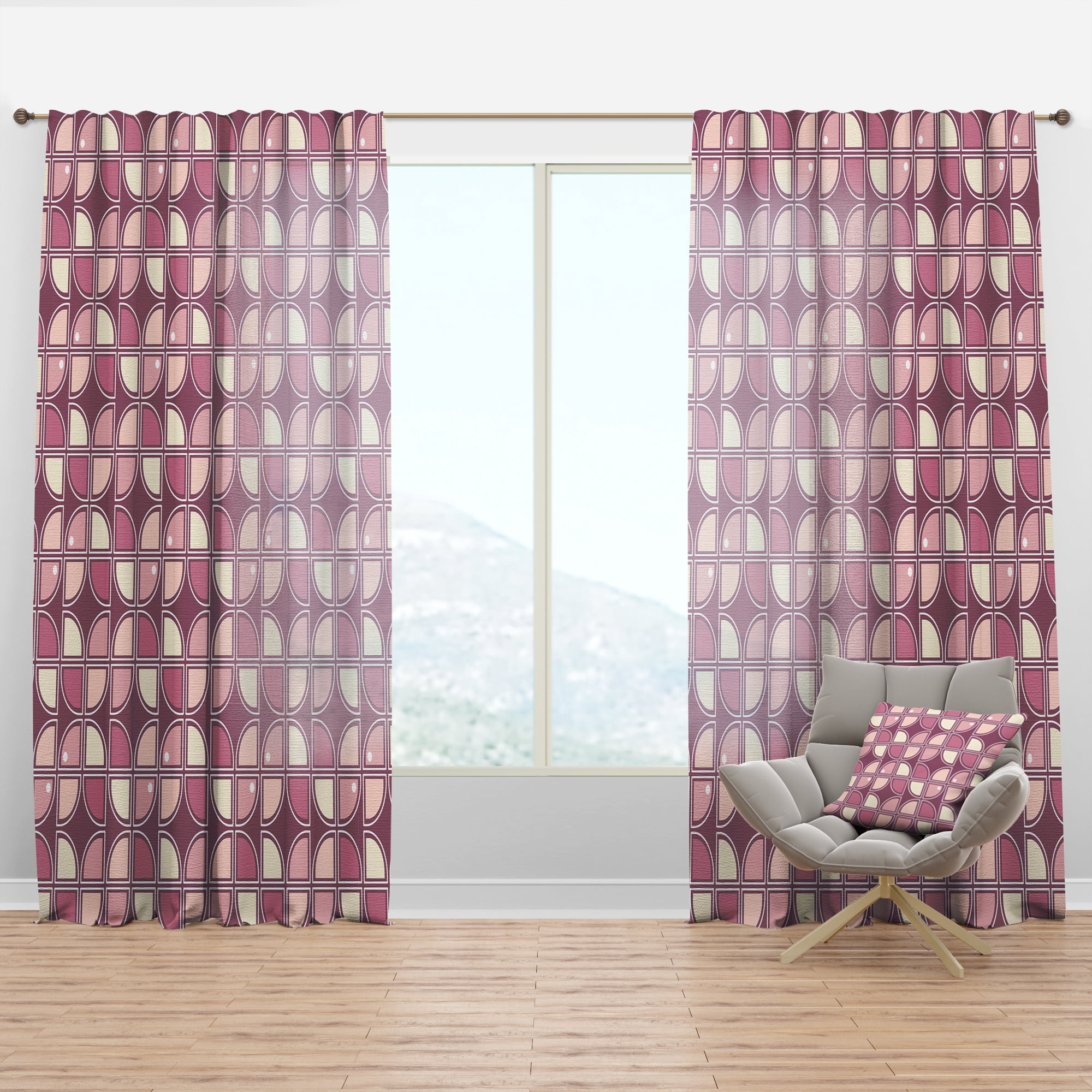 Designart 'Purple Pink Desing Retro Pattern' Mid-Century Modern Curtain Panel