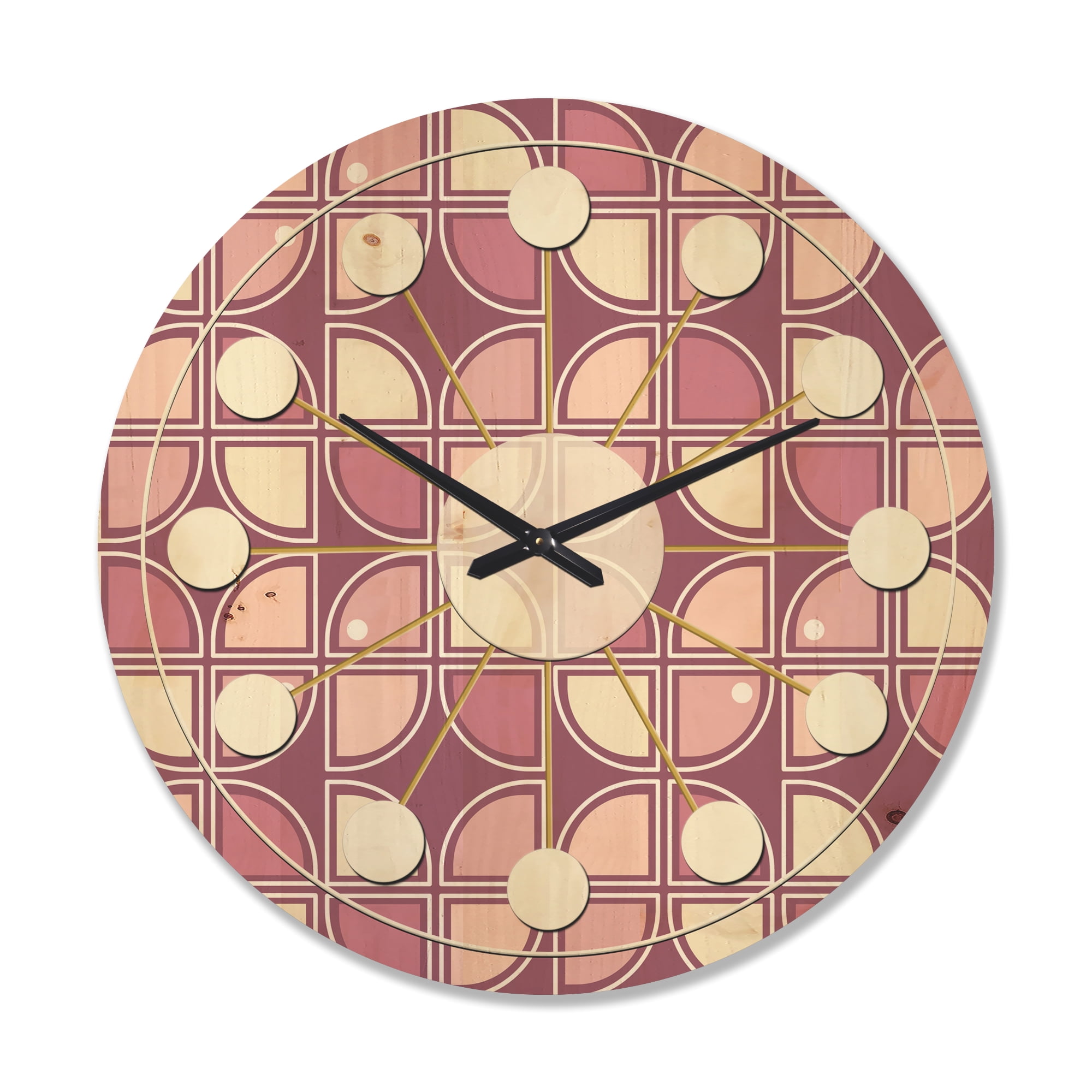 Designart 'Purple Pink Desing Retro Pattern' Mid-Century Modern Wood Wall Clock