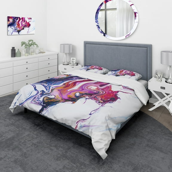 Designart 'Purple, Pink and Blue Hand Painted Marble Composition' Mid-Century Modern Duvet Cover Set