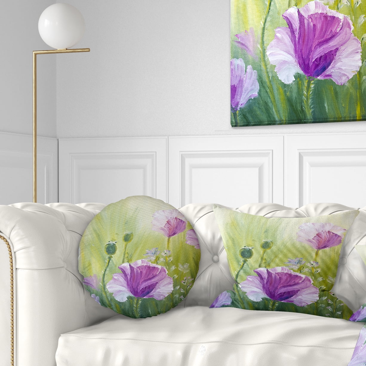 Designart Purple Poppies in Morning - Floral Throw Pillow - 12x20