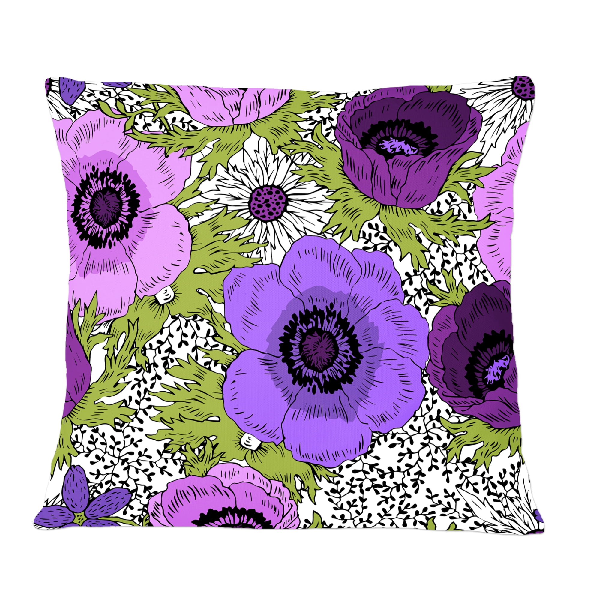 Designart Purple Retro Fantasy Flowers' Mid-Century Modern Throw Pillow - 12x20