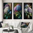 thumbnail image 1 of Designart "Purple Retro Hydrangea Blossoming I" Floral Framed Wall Art Set Of 3 - Purple Traditional Frame Canvas Set For Living Room Decor, 1 of 6