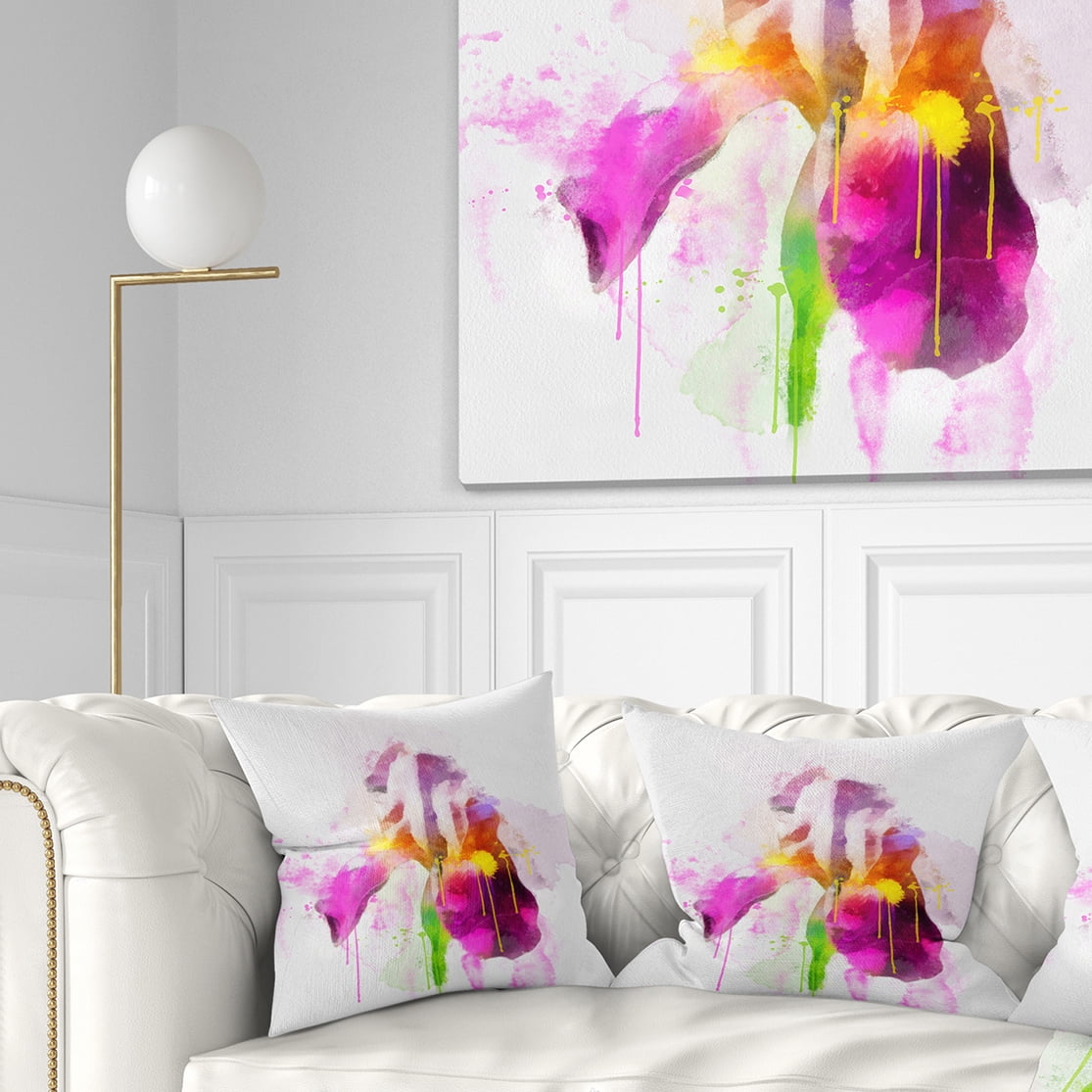 Designart Purple Rose Illustration Watercolor - Floral Throw Pillow - 18x18