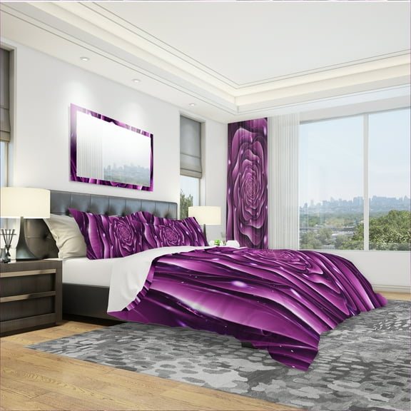 Designart 'Purple Rose' Modern & Contemporary Duvet Cover Set