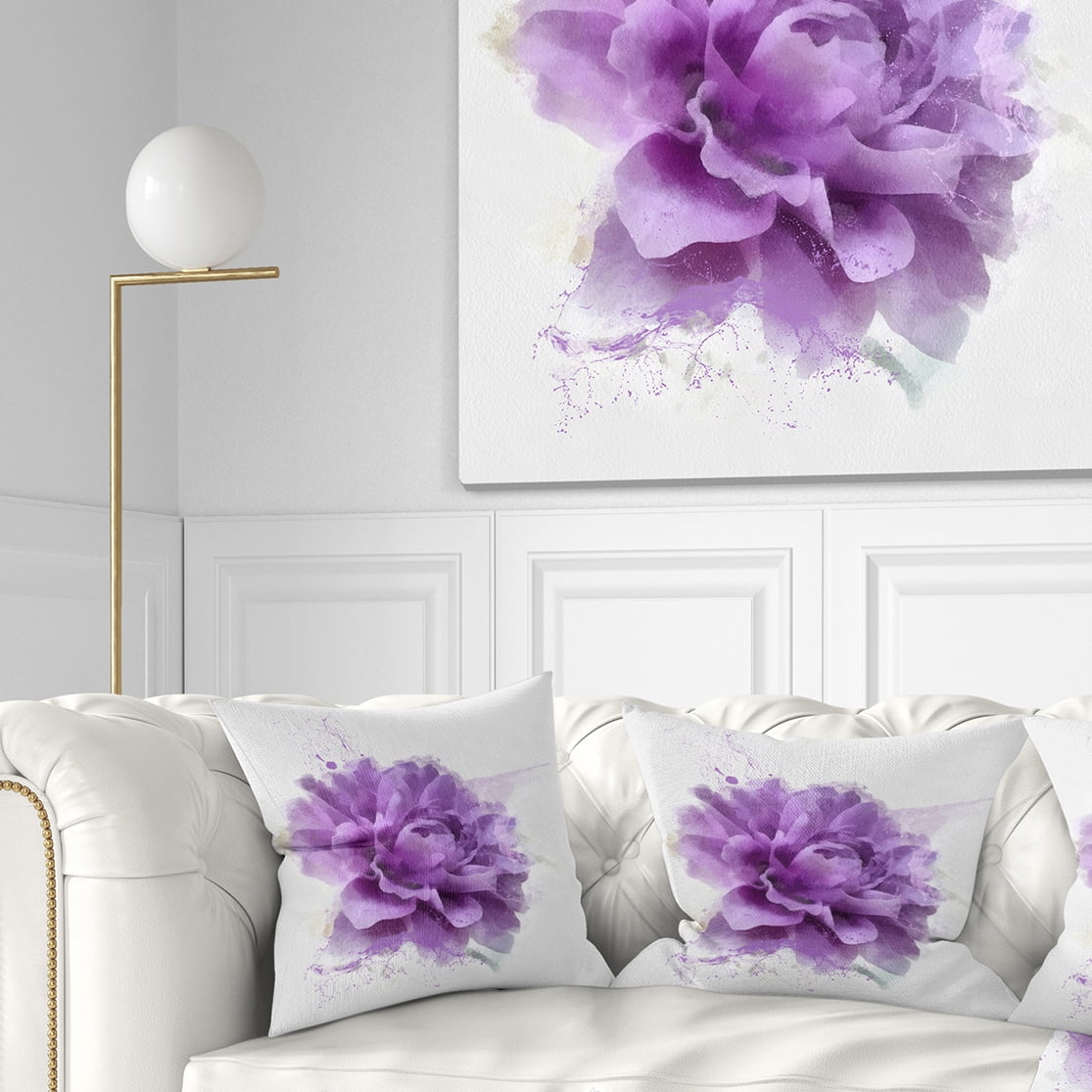 Designart Purple Rose Watercolor Illustration - Floral Throw Pillow - 18x18