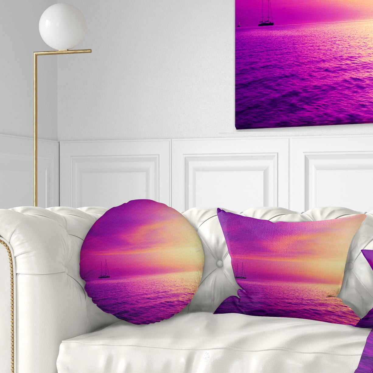 Designart Purple Sea in Maldives At Sunset - Seashore Throw Pillow - 12x20