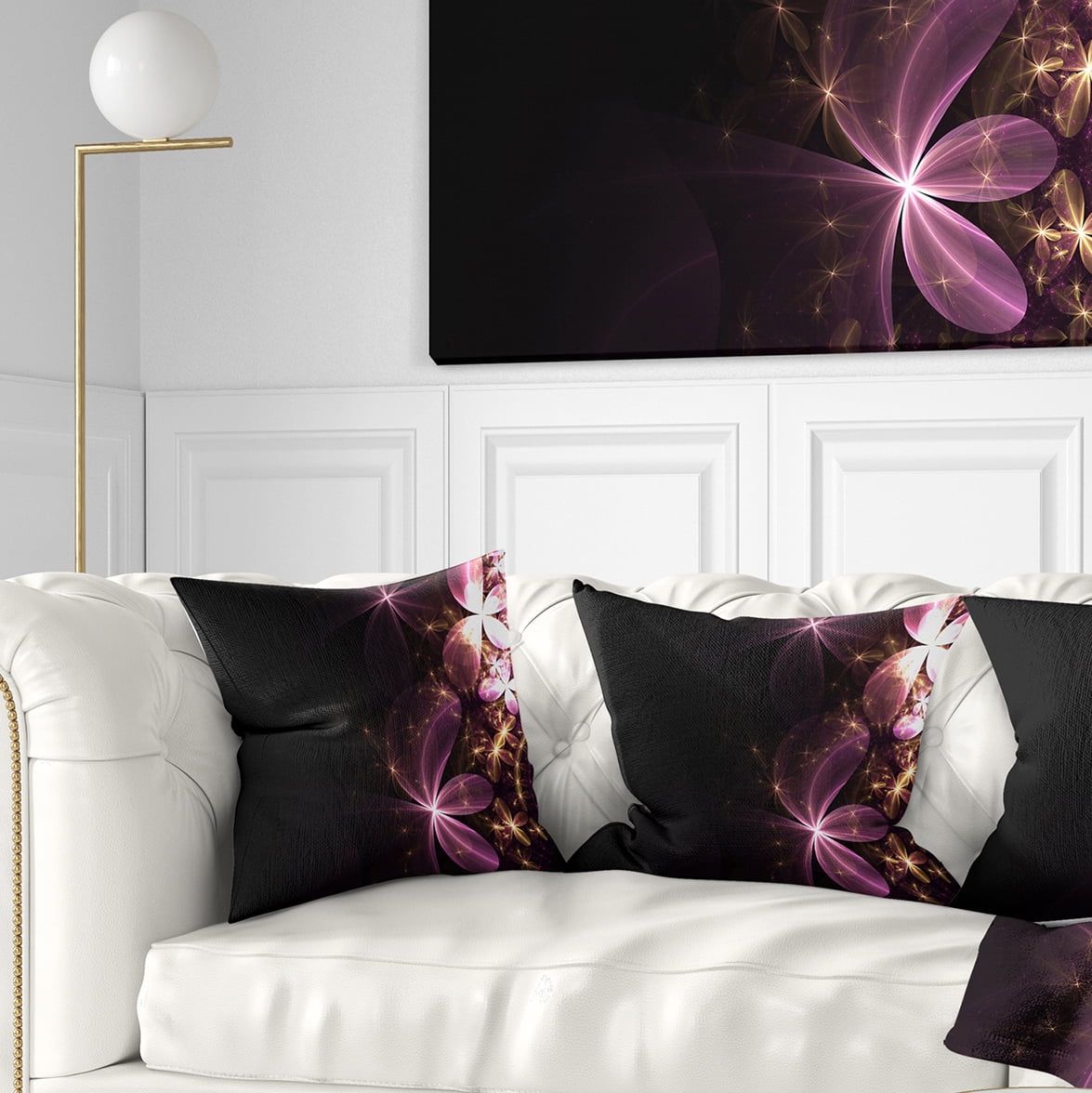 Designart Purple Shiny Fractal Flowers - Abstract Throw Pillow - 18x18