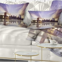 Designart Purple Sky Over Brooklyn Bridge - Cityscape Photo Throw Pillow - 12x20