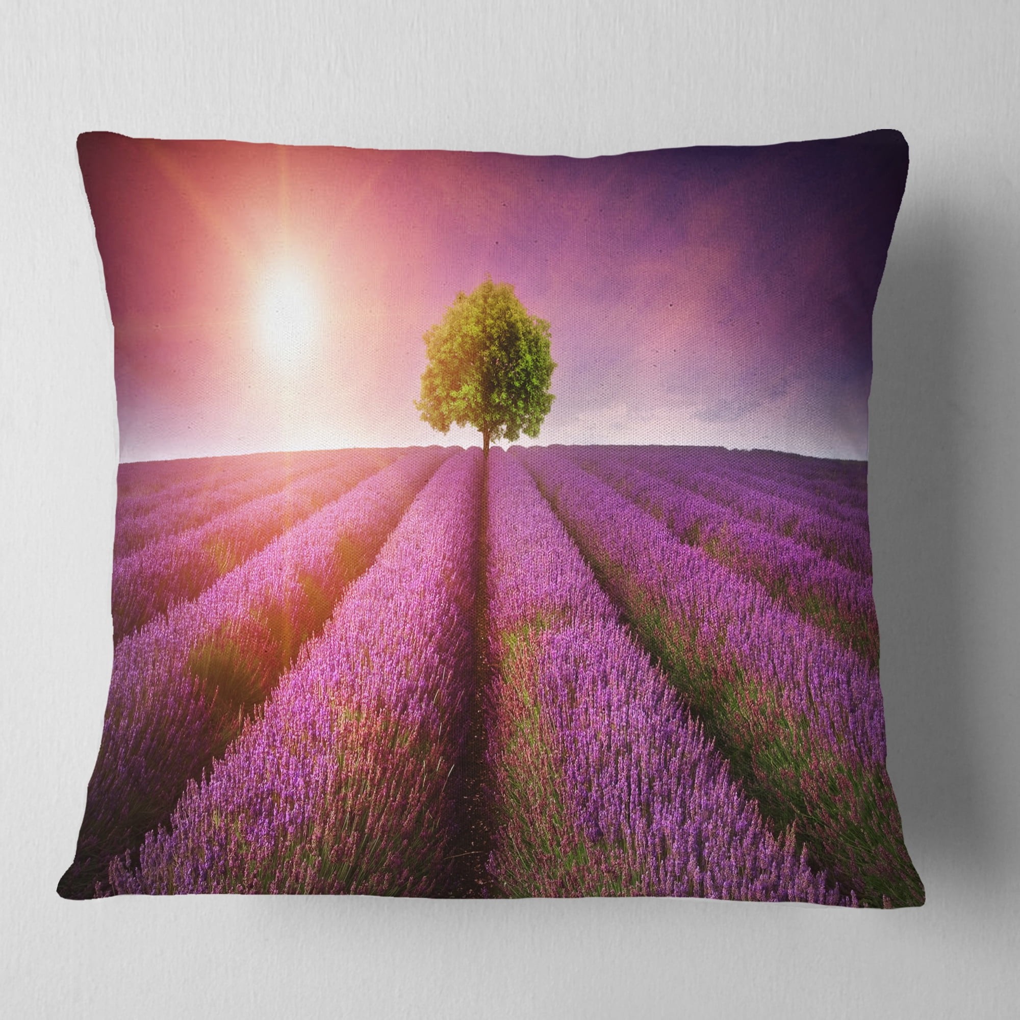 Designart Purple Sky over Stunning Lavender Field - Floral Throw Pillow - 18x18