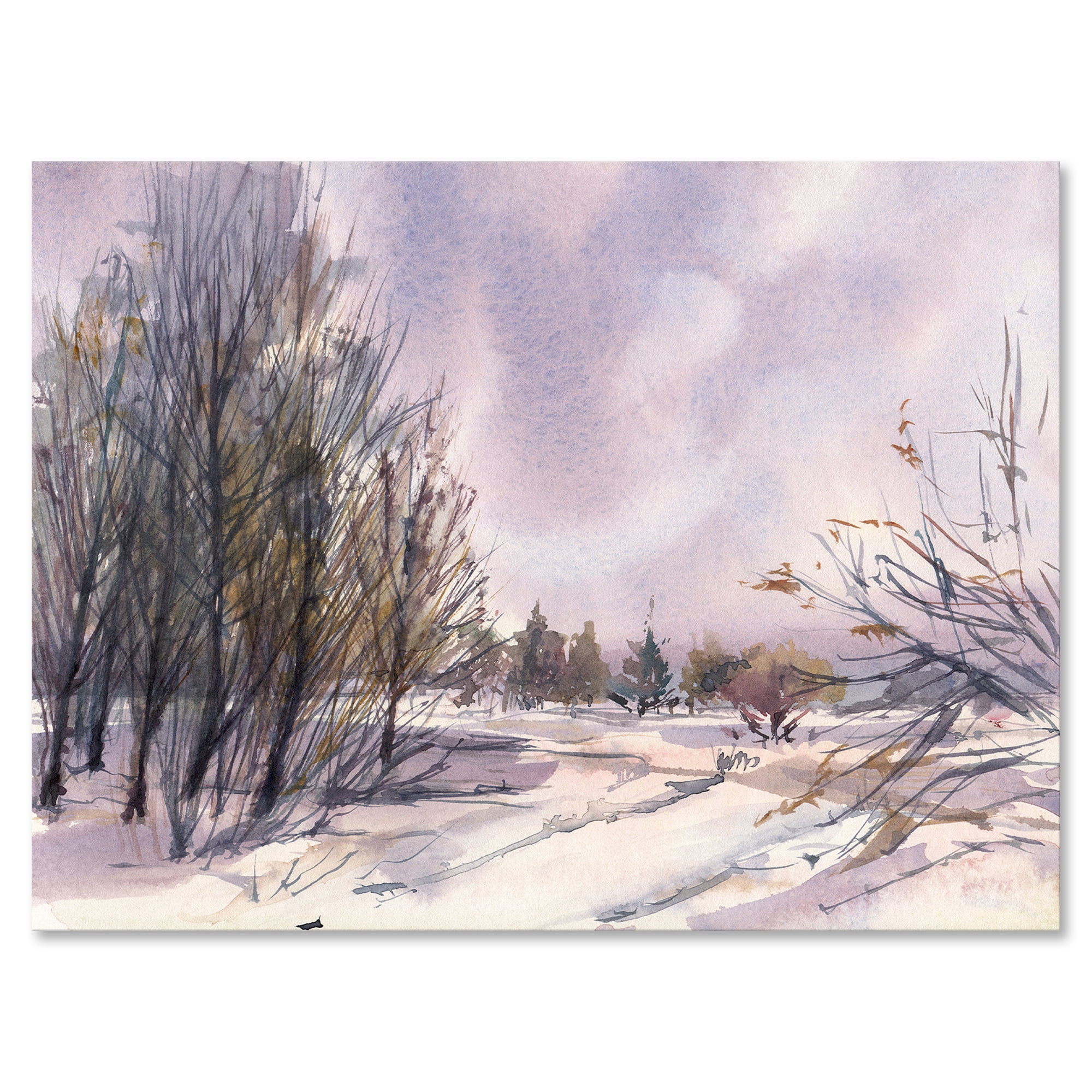 Designart ' Purple Snowy Tones With Winter Landscape ' Traditional Canvas Wall Art Print