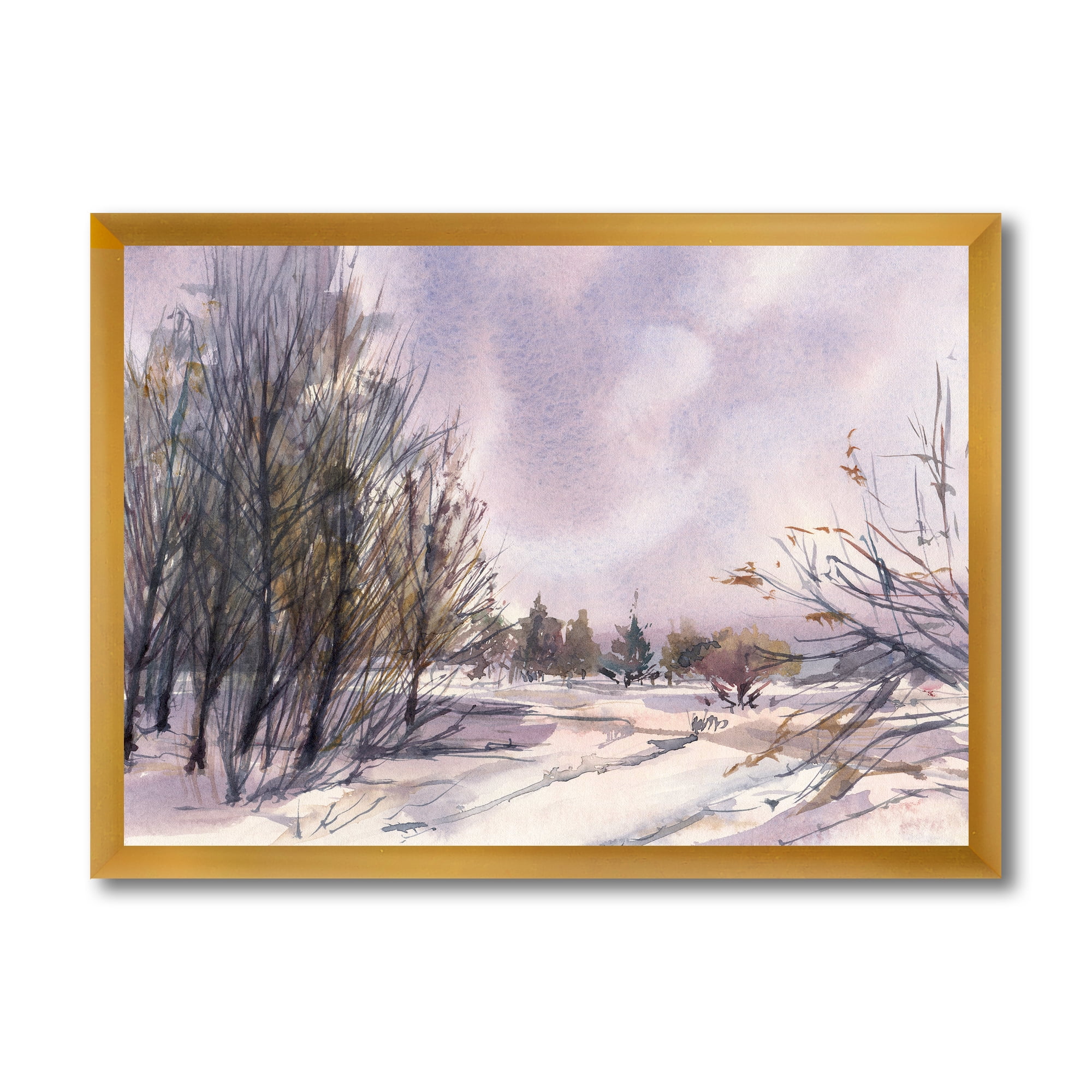 Designart 'Purple Snowy Tones With Winter Landscape' Traditional Framed Art Print