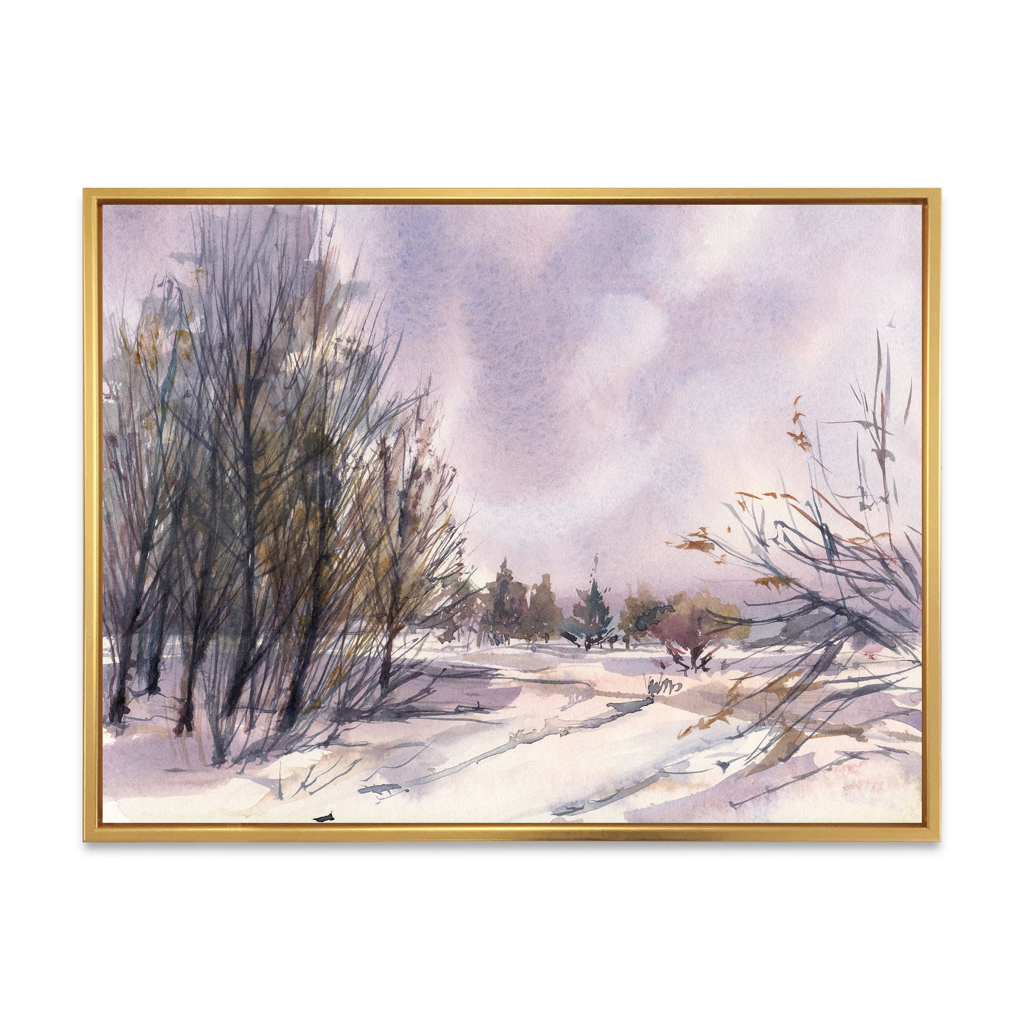 Designart 'Purple Snowy Tones With Winter Landscape' Traditional Framed Canvas Wall Art Print