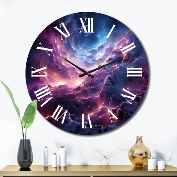 Designart "Purple Teal Fractal Interstellar Dreams" Abstract Oversized Wall Clock