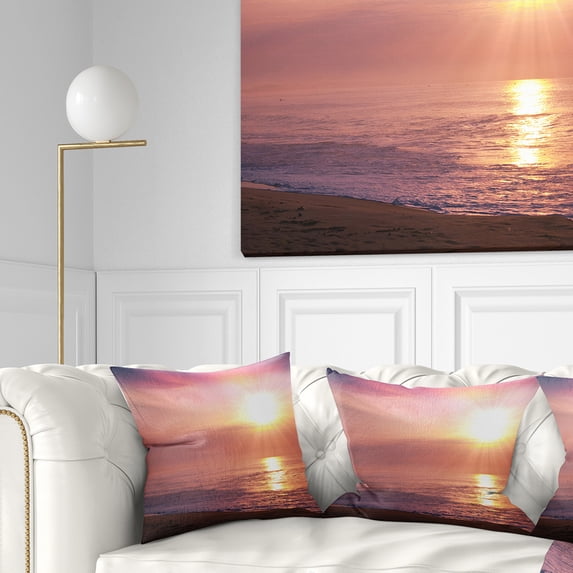 Designart Purple Tinged Seashore At Sunset - Seashore Throw Pillow - 16x16