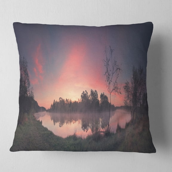 Designart Purple Tinged Spring Mountains - Landscape Printed Throw Pillow - 18x18