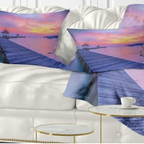 Designart Purple Tinged Wood Bridge and Beach - Pier Seascape Throw Pillow - 12x20