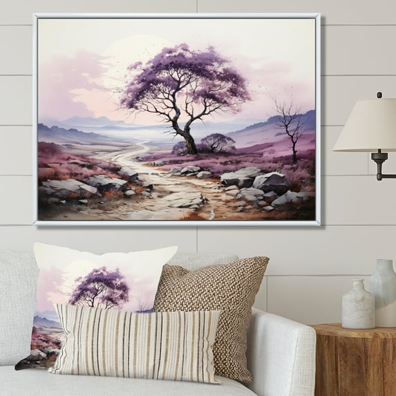 Designart "Purple Tree Dusk Euphony Landscape I" Floral Floater Framed Canvas Art Print