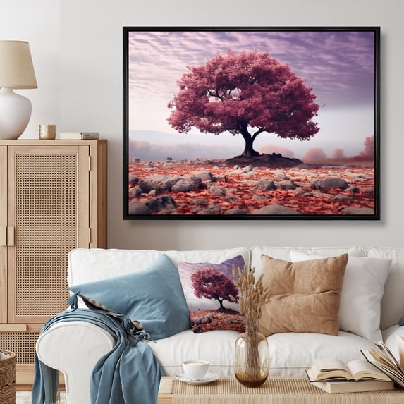 Designart "Purple Tree Purple Autumn II" Floral Floater Framed Canvas Print