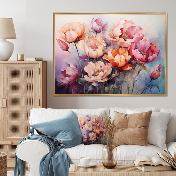 Designart "Purple Tulips love expression" Floral Floater Framed Canvas Art Print