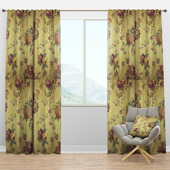 Designart 'Purple Vintage Flowers' Floral Blackout Curtain Panel