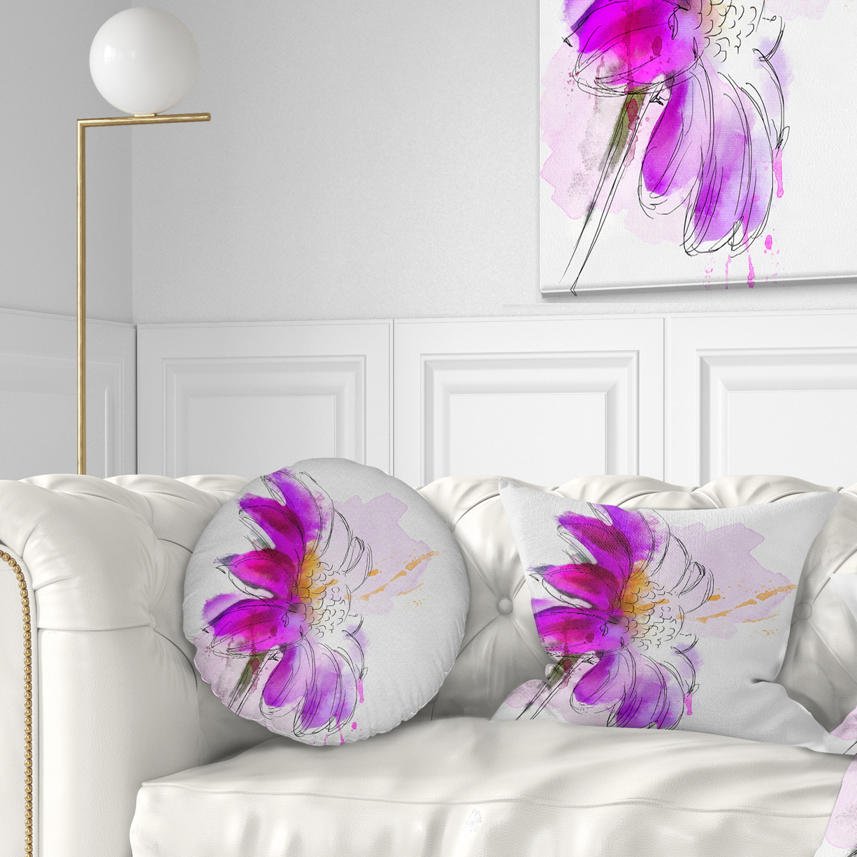 Designart Purple Watercolor Gerbera Illustration - Floral Throw Pillow - 12x20