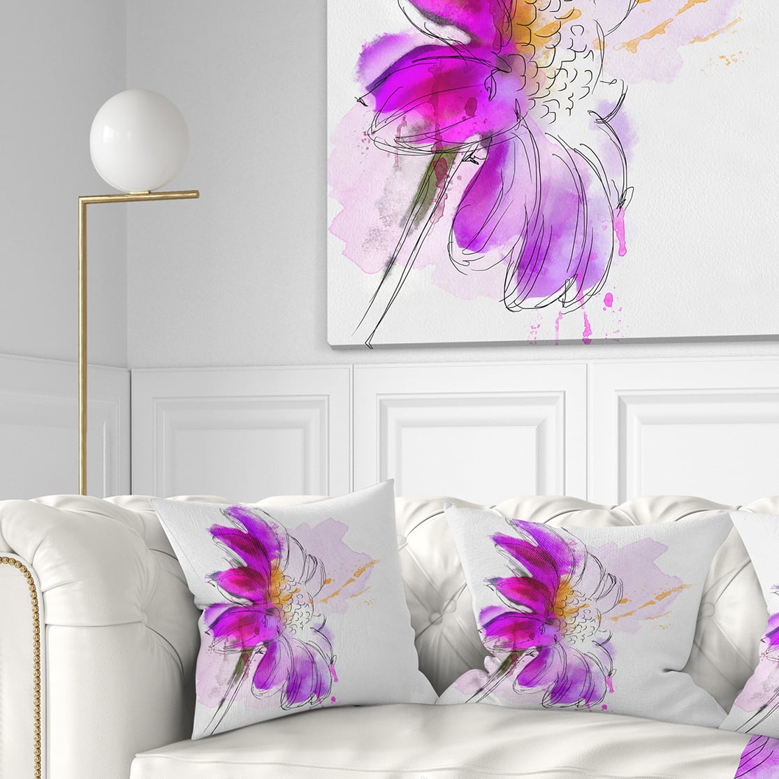 Designart Purple Watercolor Gerbera Illustration - Floral Throw Pillow - 18x18