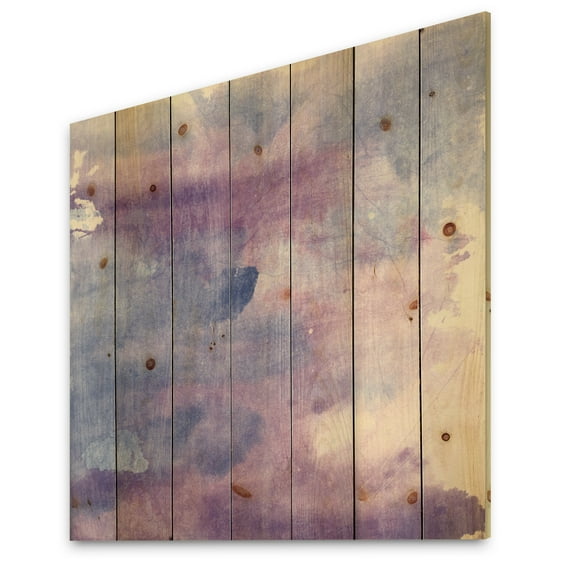 Designart 'Purple Watercolor Haze II' Modern & Contemporary Print on Natural Pine Wood