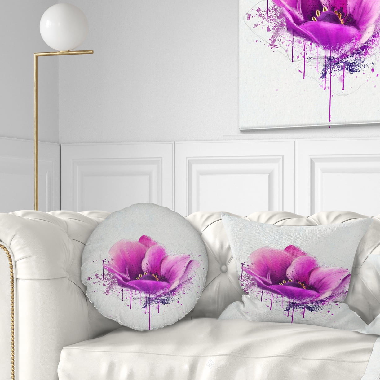 Designart Purple Watercolor Poppy Flower - Floral Throw Pillow - 12x20
