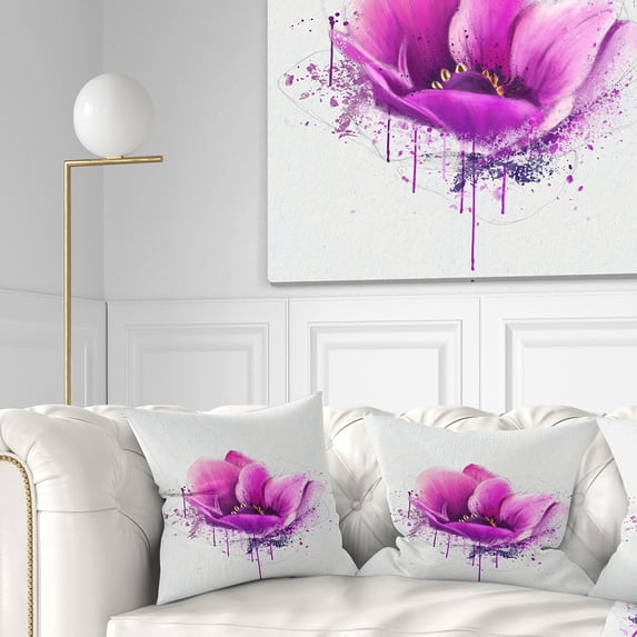 Designart Purple Watercolor Poppy Flower - Floral Throw Pillow - 16x16