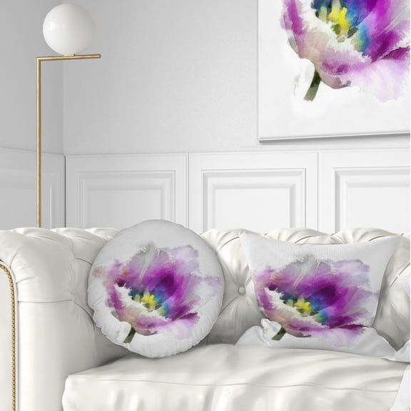 Designart Purple Watercolor Tulip Flower - Floral Throw Pillow - 12x20