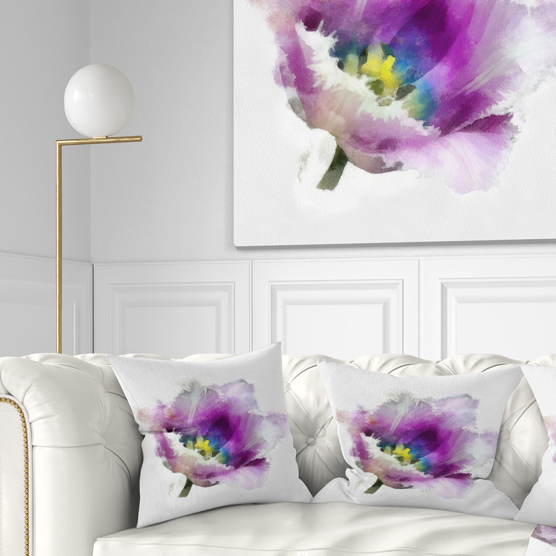 Designart Purple Watercolor Tulip Flower - Floral Throw Pillow - 18x18