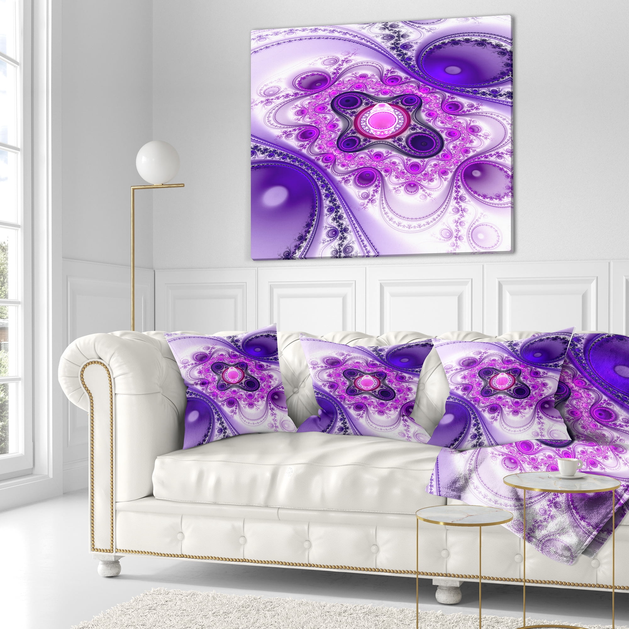 Designart Purple Wavy Curves and Circles - Abstract Throw Pillow - 16x16