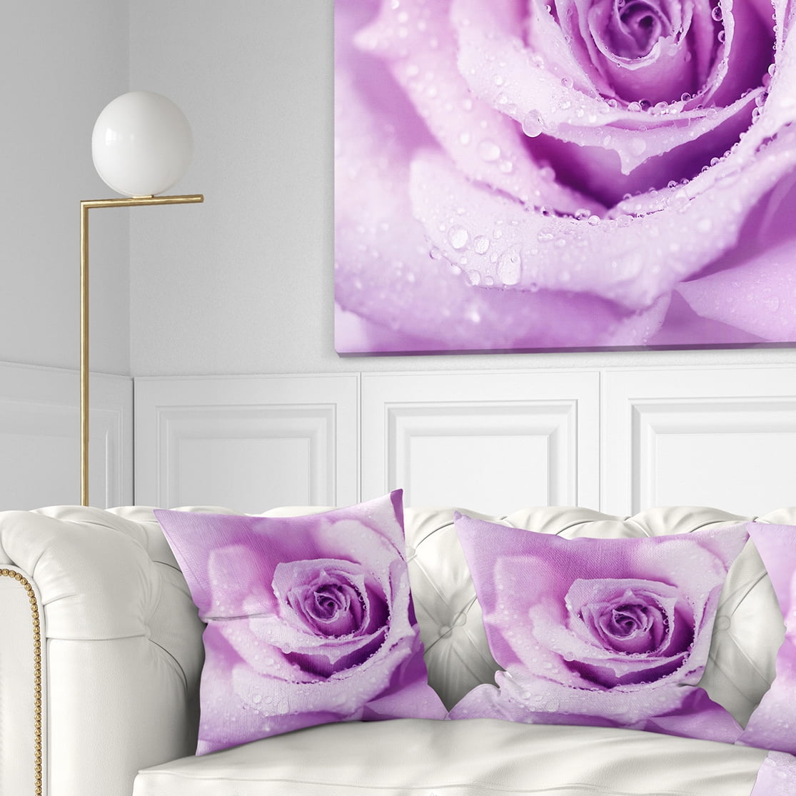 Designart Purple Wet Rose Background - Flowers Throw Pillowwork - 18x18