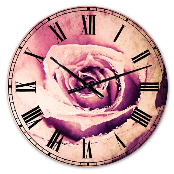 Designart 'Purple Wet Rose Background' Traditional Wall Clock