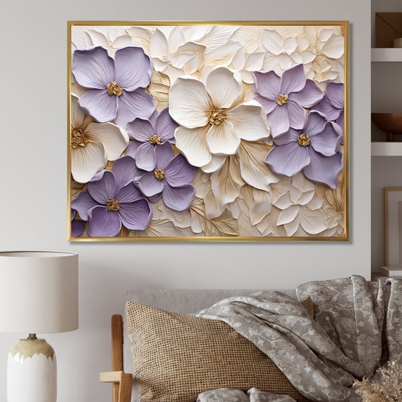 Designart "Purple-White Violet Simplicity" Violets Floater Framed Canvas Art Print