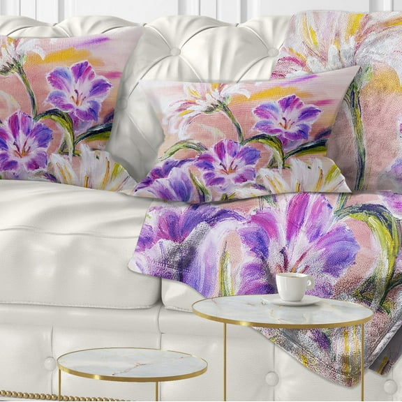 Designart Purple Wildflowers - Floral Throw Pillow - 12x20