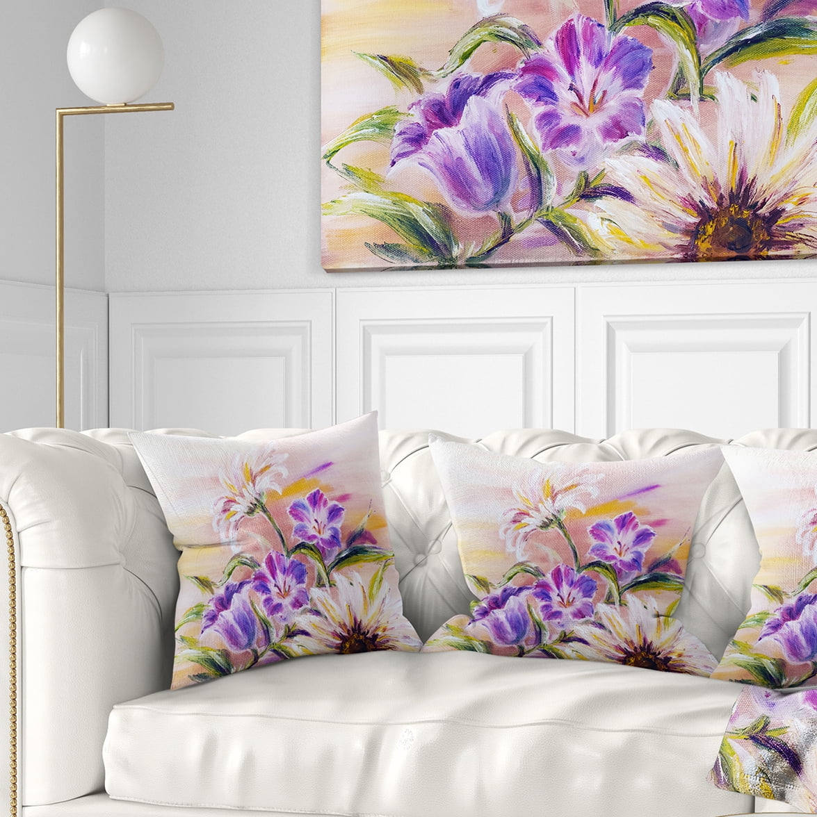 Designart Purple Wildflowers - Floral Throw Pillow - 16x16